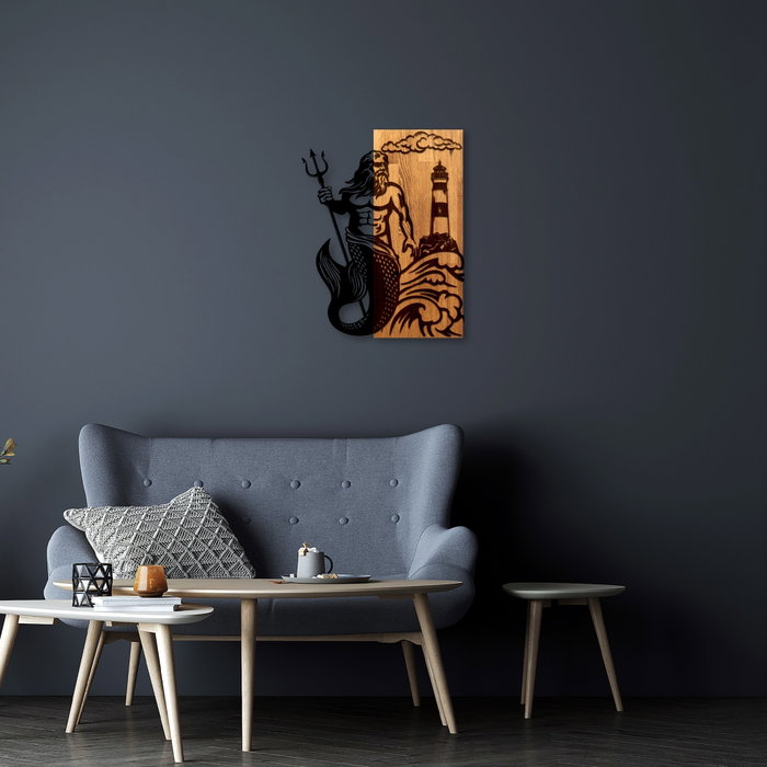 Wallity Poseidon - Escultura de pared de madera y metal en nogal y negro